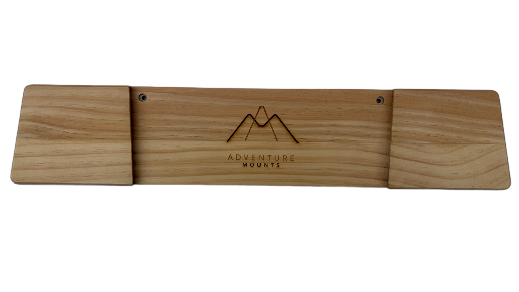 Showing the nice wood and Clear coat on the full Powder Chaser premium wood snowboard mount product by Adventure Mounts.