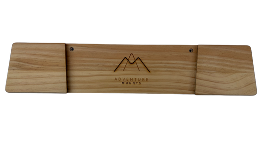 Showing the nice wood and Clear coat on the full Powder Chaser premium wood snowboard mount product by Adventure Mounts.